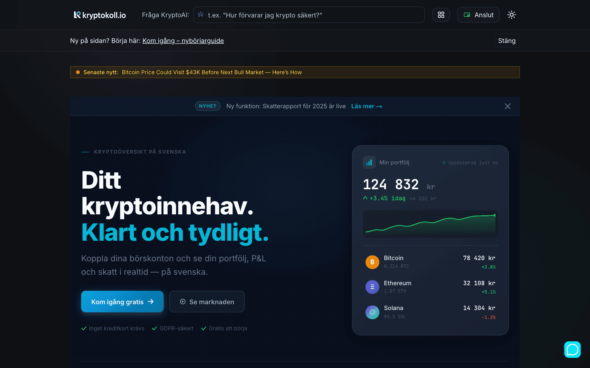 Kryptokoll realtidsövervakning och portföljanalys för kryptovalutor