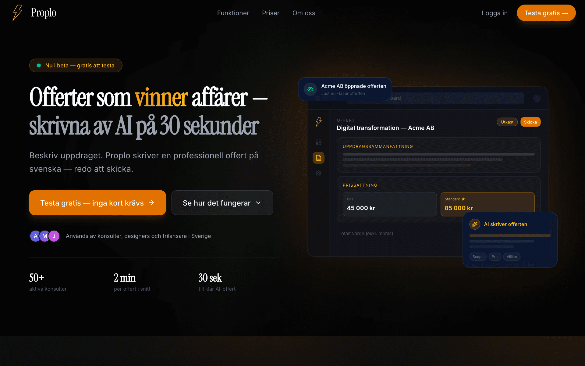 Proplo AI-driven offertplattform med digital signering